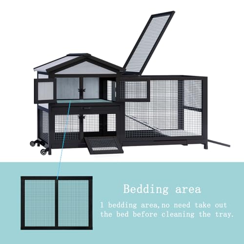 Uoyotar 57" Indoor Rabbit cage,Rabbit Hutch Bunny Cage Outdoor Guinea Pig Cage Small Chicken Coop with 2 Wheels with Bedding, Pull Out Tray no Leak,Waterproof Roof,2 Story Solid - size: 58.0"L x 22.1"W x 32.4"H