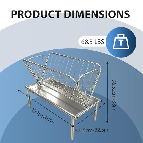 Large Capacity Heavy Duty Galvanized Steel Hay Feeder for Horses with 6Inch Deep Extra Wide Feed Pan, 2-In-1Design Hay Feeder for Goats, Horse, Calf Farm Feeding