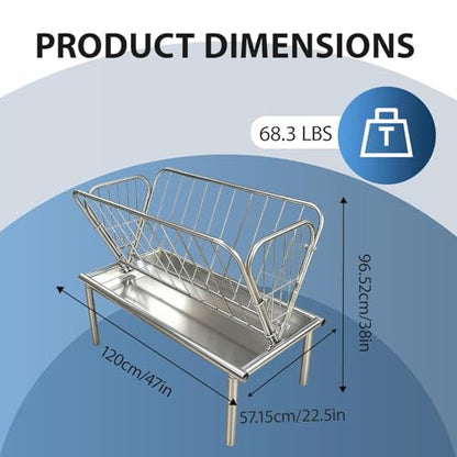 Large Capacity Heavy Duty Galvanized Steel Hay Feeder for Horses with 6Inch Deep Extra Wide Feed Pan, 2-In-1Design Hay Feeder for Goats, Horse, Calf Farm Feeding