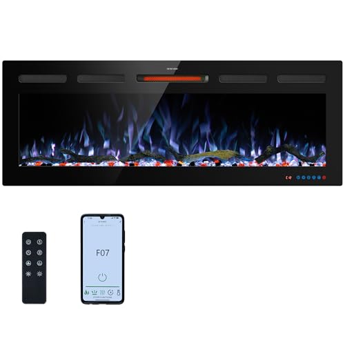 45" WiFi Electric Fireplace Inserts, Recessed and Wall Mounted Fireplace Heater W/Adjustable Flame Color & Brightness, Thermostat, 9H Timer, App and Remote Control, 750/1500W - size: 45" WiFi