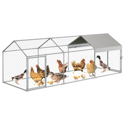 Large Chicken Coop, 120" x 40"x 40" Metal Chicken Run for Yard, Outdoor Chicken Pen with Waterproof and Anti-UV Cover for Backyard Farm Chicken Rabbit Duck, Silver - color: Silver