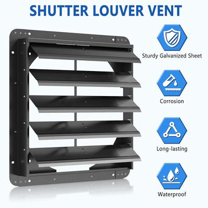 20 Inch Galvanized Sheet Spraying Automatic Exhaust Shutter Louver Vent (No Fan Blades and Motor) for Home Attics, Workshops, Barn, Greenhouse - size: 20 Inch