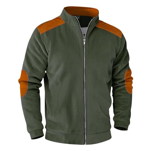 Mens Zip Up Stand Collar Jacket 2025 New Fall Jacket Color Block Long Sleeve Loose Fit Leisure Coat with Elbow Patch - color: Color01, size: X-Large