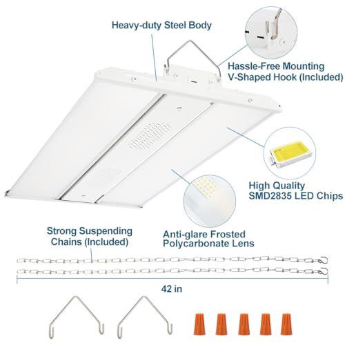 LED Linear High Bay Light 2 Pack 165W/110W/80W Power Tunable, 23100 Lumens 5000K 120-277V Dimmable 2FT, Commercial Linear Hanging Bay Lights for Warehouse Workshop Supermarket Stadium, ETL