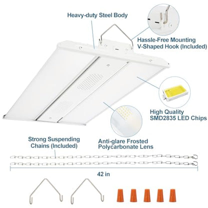 LED Linear High Bay Light 2 Pack 165W/110W/80W Power Tunable, 23100 Lumens 5000K 120-277V Dimmable 2FT, Commercial Linear Hanging Bay Lights for Warehouse Workshop Supermarket Stadium, ETL