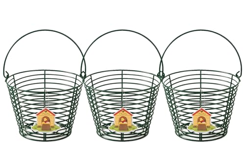3 Pack 8 Inches Metal Mesh Wire Egg Collecting Basket with Handle Portable Garden Vegetable Fruit Storage Lightweight Hanging for Kitchen Farmhouse Gathering Picnic (Green-Thickened Version) - color: Green-Thickened Version