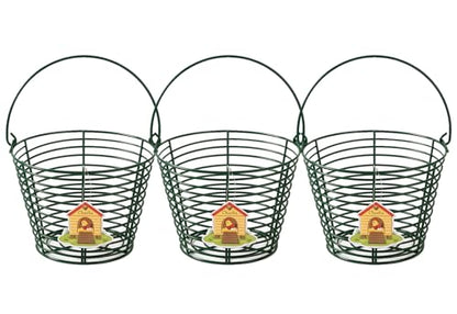 3 Pack 8 Inches Metal Mesh Wire Egg Collecting Basket with Handle Portable Garden Vegetable Fruit Storage Lightweight Hanging for Kitchen Farmhouse Gathering Picnic (Green-Thickened Version) - color: Green-Thickened Version