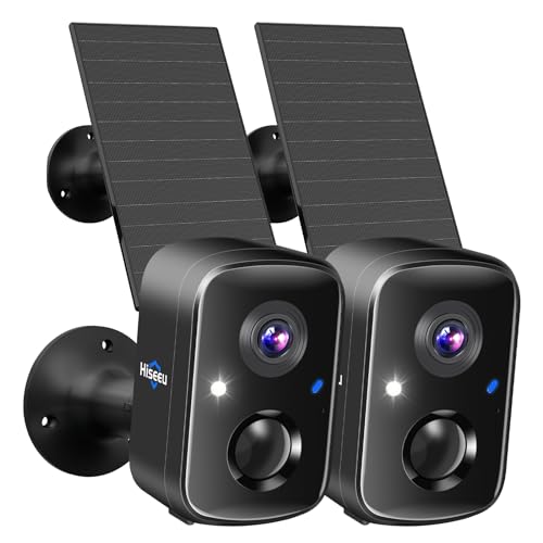 Hiseeu Security Cameras Wireless Outdoor, 2pcs Solar Powered 3K 4MP Surveillance WiFi Cameras for Home Security Outside, PIR/AI Motion Detection, Waterproof, Color Night Vision, 2-Way Audio, Black - color: 2C90B-Black