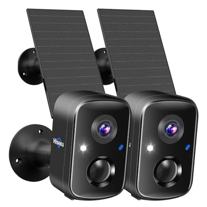 Hiseeu Security Cameras Wireless Outdoor, 2pcs Solar Powered 3K 4MP Surveillance WiFi Cameras for Home Security Outside, PIR/AI Motion Detection, Waterproof, Color Night Vision, 2-Way Audio, Black - color: 2C90B-Black