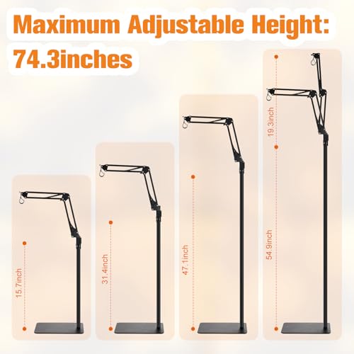 DXOPHIEX Dual Reptile Lamp Stand Reptile Light Stand with Two Flexible Brackets, Height Adjustable (15.7 inch to 74.3 inch) for Hanging Heat Lamp Holder and Light Fixture