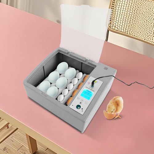 16 PCS Eggs Incubator, Automatic Egg Incubator for Hatching Eggs with Clear Flip Lid, LCD Display & Dual Power, Grey Automatic Egg Turner, Compact Tabletop Incubator for Home & Farm Use - size: 16 PCS