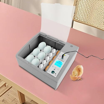 16 PCS Eggs Incubator, Automatic Egg Incubator for Hatching Eggs with Clear Flip Lid, LCD Display & Dual Power, Grey Automatic Egg Turner, Compact Tabletop Incubator for Home & Farm Use - size: 16 PCS