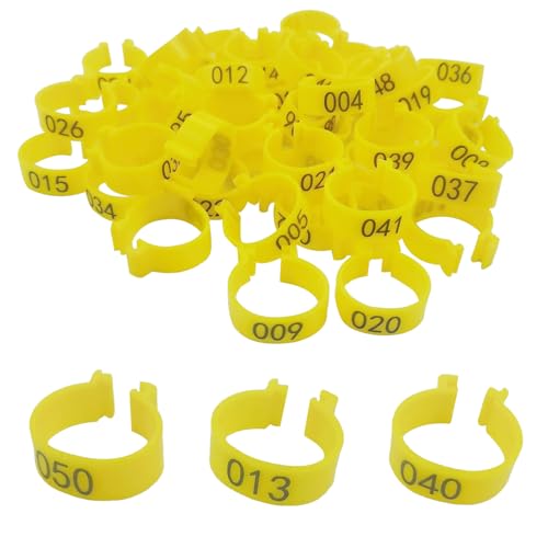 50Pcs 20 mm Chicken Leg Bands, Yellow Large Poultry Leg Band 001-050 Numbered Chicken Identification Leg Band Ring Reusable Chicken Tag for Leg Chicken Ankle Band for Chicken Duck Goose, SATONBEYI - color: Yellow, size: Reusable-20mm-50P