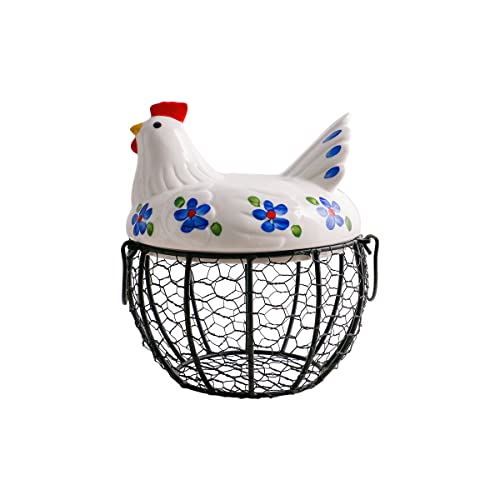 Farmhouse Style Egg Storage Basket/Decorative Kitchen Storage Baskets - color: blue with black basket