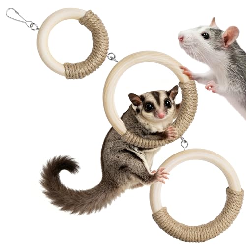 Mygeromon Sugar Glider Toys Climbing Ring Cage Accessories Squirrel Rat Wood Hanging Enrichment Supplies