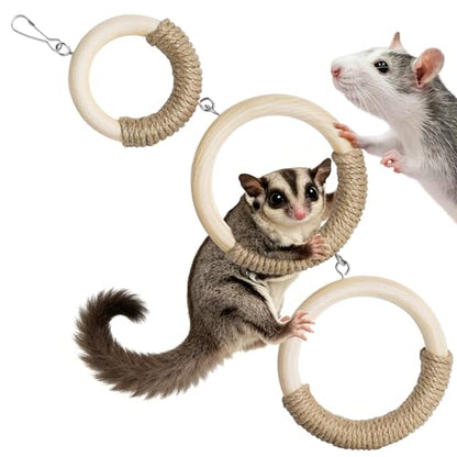 Mygeromon Sugar Glider Toys Climbing Ring Cage Accessories Squirrel Rat Wood Hanging Enrichment Supplies