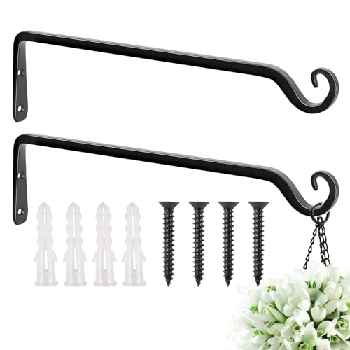 FEED GARDEN 15 Inch 2 Pack Hand-Forged Hanging Plant Bracket Heavy Duty Metal Plant Hangers for Outdoor Hanging Bird Feeders Lanterns Wind Chimes Black - color: Black-L, size: 15 Inch