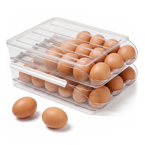 Egg Holder for Fridge with Rolling Auto Dispense, Egg Dispenser for Refrigerator, Stackable Egg Organizer for Refrigerator, Holds 36 Eggs, Clear Space Saving Storage Container for Kitchen Use - size: 2 Layer