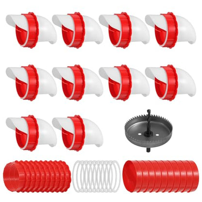 Kifmurase 10Pcs DIY Chicken Feeders No Waste, Poultry Feeder with 10 Covers 1 Hole Saw, Waterproof Automatic Gravity Chicken Feeder Kits, Waterer Food Dispenser Set for Buckets Troughs