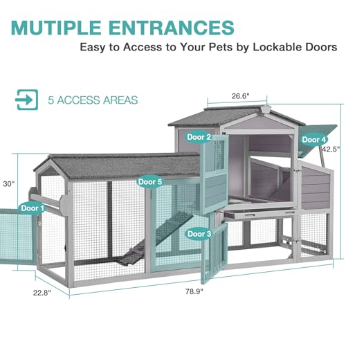 Chicken Coop, Mobile Chicken House with Wheels, Outdoor Hen House Poultry Cage with Nesting Box, Leakproof Pull Out Tray and UV-Resistant Roof (78.9" L x 26.6" W x 42.5" H) - color: Grey, size: 78.9" L x 26.6" W x 42.5" H
