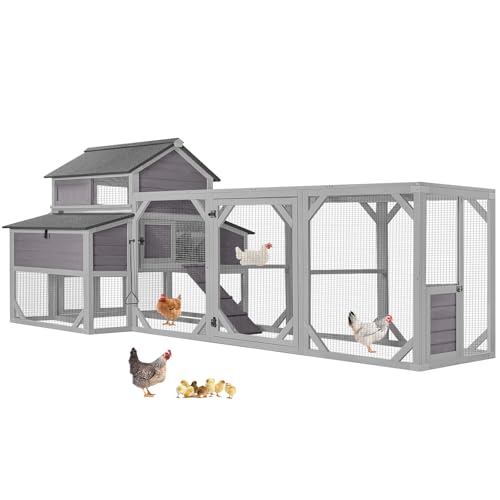 Aivituvin Chicken Coop Extra Large for 8-10 Chickens Wooden Hen House Outdoor with Wheels 41.17ft² Poultry Cage with Run, 6 Nesting Boxes - size: 118.11"L x 53.54"W x 49.53"H