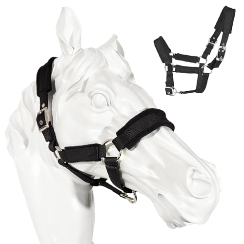 perixir Adjustable Horse Halter with Polar Fleece Lined, Breakaway Halter with Stain Hardware, Equestrian Horse Riding Halters - color: Black, size: Small