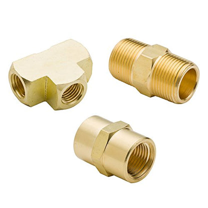 Brass 1/4" NPT Female Barstock Tee & 1/4" NPT Male Hex Nipple & 1/4" NPT Female Coupling Assortment Kits - style: Tee/Nipple/Coupling