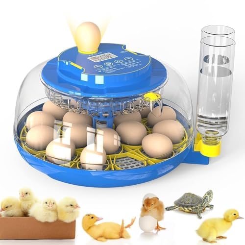 Series III - 18 Egg Smart Automatic Incubator, Full-Stage Adaptive Humidity (Dual-Bottle) & Auto Temp Control, Custom-Interval Auto Egg Turn & Auto Stop, Adjustable Incubation Days, Candler, Alarms - size: 18-Egg Blue