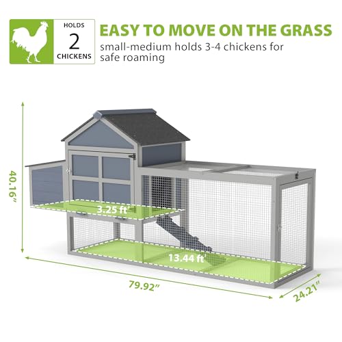 COZIWOW Outdoor Chicken Coop, Wooden Hen House with Nesting Box, Run, Resting Room, Ramp, Pull-Out Tray, Weatherproof, Patio Garden Pen Hutch for Ducks Poultry Pets, Easy to Clean, Gray (Normal)