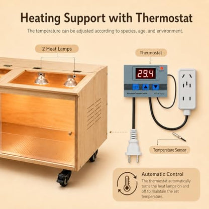 Brooder Box for Chicks, Premium Wooden Chicken Brooder Box with Heat Lamps, Thermostat & Locking Casters, Indoor Chick Brooder Box for Ducklings, Quail and Dwarf Hamster (32x16x16 in) - size: 32.0"L x 16.0"W x 16.0"H