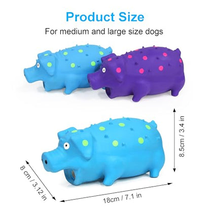 Squeaky Pig Dog Toys, Interactive Durable Latex Rubber that Oink Pig Chew Toy for Medium Large Dogs 2 Pack (Blue+ Purple)