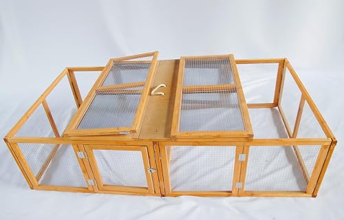 No Assembly Foldable Chicken Coop Wood Small Animal House Portable Outdoor Run with Sunlight Roof and Handle for Rabbit Guinea Pig Duck