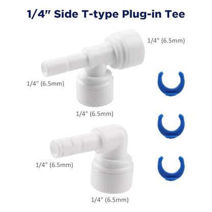 Membrane Solutions 1/4" Push-to-Connect Stem Elbow & Tee Fittings Kit, 90-Degree & T-Shape Quick Connect Tube Fittings for T33 Inline Carbon Filter, Undersink Reverse Osmosis Unit with Pressure Tank