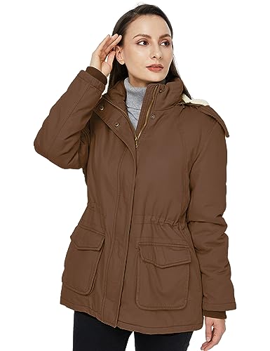 WenVen Women's Winter Warm Sherpa Lined Jacket Heavy Parka Coat with Hood - color: Brown, size: Medium