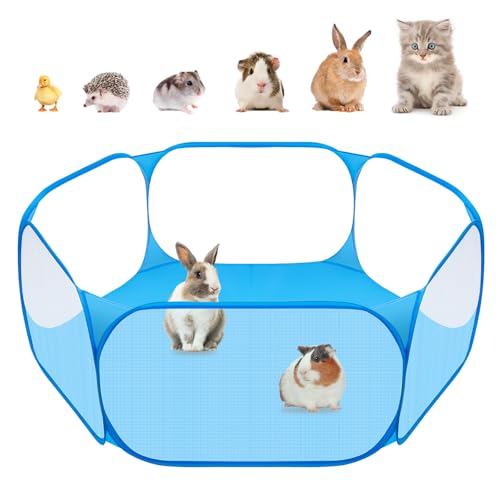 Amakunft Small Animal Playpen, Pop-Up Portable Play Yard for Guinea Pigs, Rabbits, Hamsters, Hedgehogs, Foldable Exercise Fence with Breathable Mesh for Indoor Outdoor Use - color: Blue