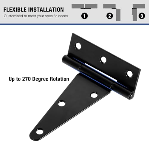 4 Pack 4 Inch T Hinge Heavy Duty Outdoor Hinges for Wood Farm Gate T Strap Hinge Gutter Small Black Double Shed Door Hinges for Barn Fence Cabinet Chicken Coop Door Hinges Dutch Door Hardware Kit - size: 4Pack-4inch