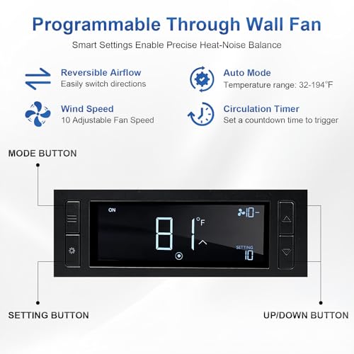 8" Room to Room Fan with Remote, Reversible Through Wall Fan for Quietly Circulating Air, 320 CFM Through the Wall Fan with Temperature Control, Durable Build Quality, In Wall Fan for Closet, Laundry - color: Black