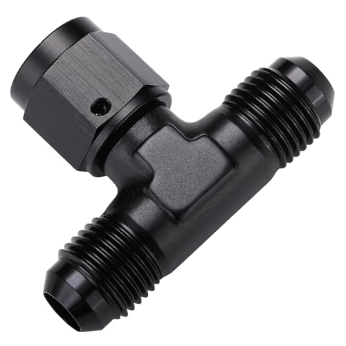 6AN Male Flare Tee T Fitting Adapter with AN6 Female Swivel On Side Aluminum Black - size: 6AN