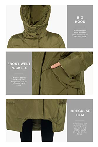Orolay Women's Long Maxi Down Coat with Hood - 700 Fill Power RDS Certified Winter Puffer Jacket - color: Beige, size: Large