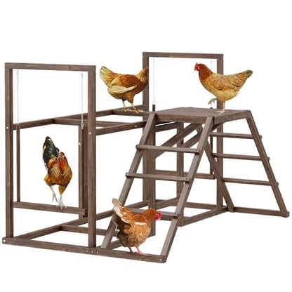 PawHut Chicken Coop Perches with Swing, Roosting Bars, Activity Play Set, Wooden Chicken Coop Accessory Toys for 4-6 Chickens, Coffee