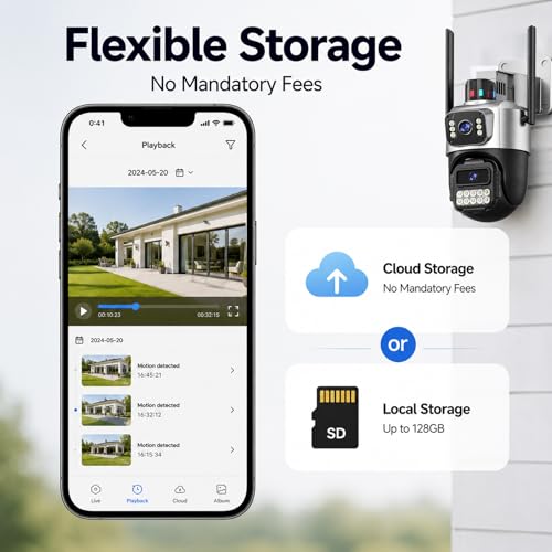 Cameras for Home Security, 6MP Dual Lens Outdoor Security Camera, 5GHz/2.4GHz WiFi, Auto Tracking, Color Night Vision, Plug-in Power, 2-Way Audio, IP66 Waterproof, SD/Cloud