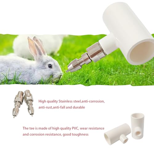 Stainless Steel Automatic Water Nipple System Kit with 1/2 Inch PVC Tee for Rabbits, Bunnies, Mouse(10pcs) - color: White-Flat mouth