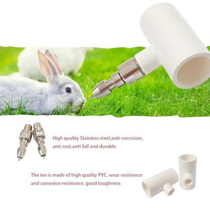 Stainless Steel Automatic Water Nipple System Kit with 1/2 Inch PVC Tee for Rabbits, Bunnies, Mouse(10pcs) - color: White-Flat mouth