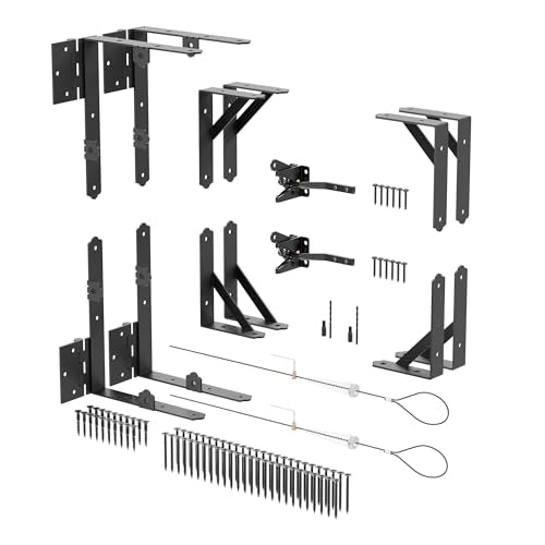Wood Fence Gate Kit Gate Kits, Gate Frame Kit with Gravity Gate Latch, Wood Gate Hardware, Heavy Duty Fence Gate Kit with Corner Brace Brackets, Gate Kit for Wooden Fence, Black, 2 Set