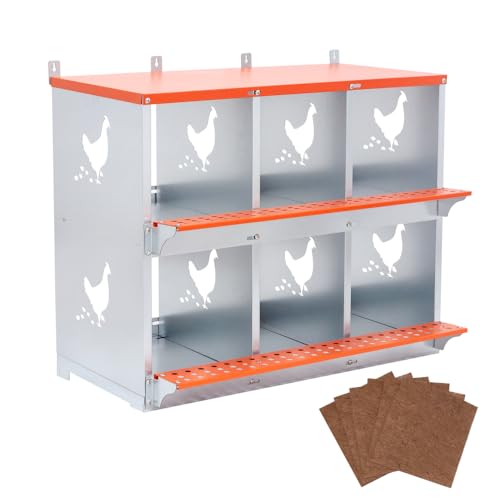 Heavy-Duty Wall-Mounted Metal Nesting Box for Backyard Chickens and Ducks with Ventilation and Easy Egg Access (6-Orange)