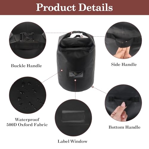 Klmnop 22 lbs Wood Pellet Storage Bag, Waterproof 500D Oxford Fabric Container with Handle and PVC Label Window for Pellets and Charcoal, Wood Chips(Black)