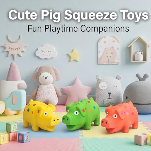 Squeaky Pig Dog Toys 3 Pack, Latex Pig Dog Chew Toys, Interactive Durable Puppy Squeaky Toys, Mini Cute Little Piggy Fetch Play Toys for Small Medium Dogs Indoor Outdoor Training Playing