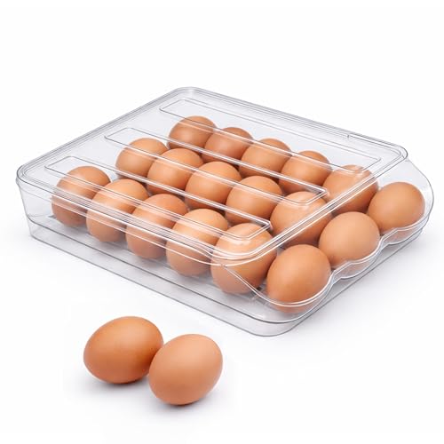 Egg Holder for Fridge with Rolling Auto Dispense, Egg Dispenser for Refrigerator, Stackable Egg Organizer for Refrigerator, Holds 18 Eggs, Clear Space Saving Storage Container for Kitchen Use - size: 1 Layer