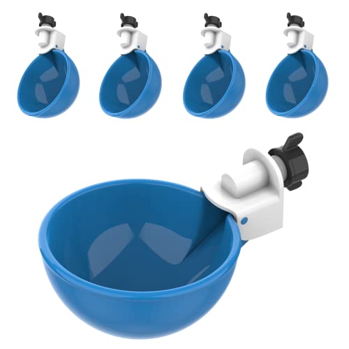 Lil'Clucker Chicken Water Cups and Nesting Set Blue – 5pc Blue Large Automatic Chicken Water Cups, Chicken Water Feeder | 4 Washable Gray Chicken Nesting Pads for Laying Eggs, Durable Chicken Bedding