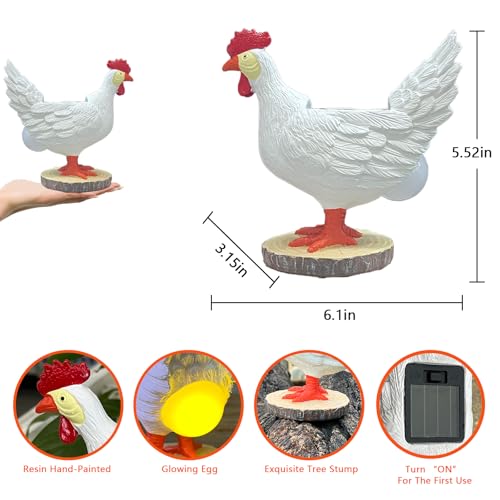 Solar Garden Statues Outdoor Decor, Miniature Chicken Egg Lamp Figurine Mother’s Day Decorations Chickens Lights with Egg in Butt LED 3D Sculpture for Patio, Lawn - Unique Christmas Housewarming Gift - style: chicken